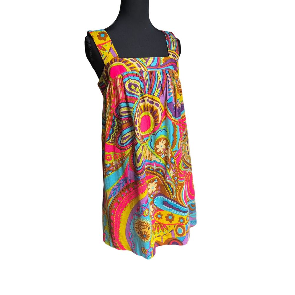 Milly of New York Size 4 Neon Paisley Cotton Babydoll Mini Dress